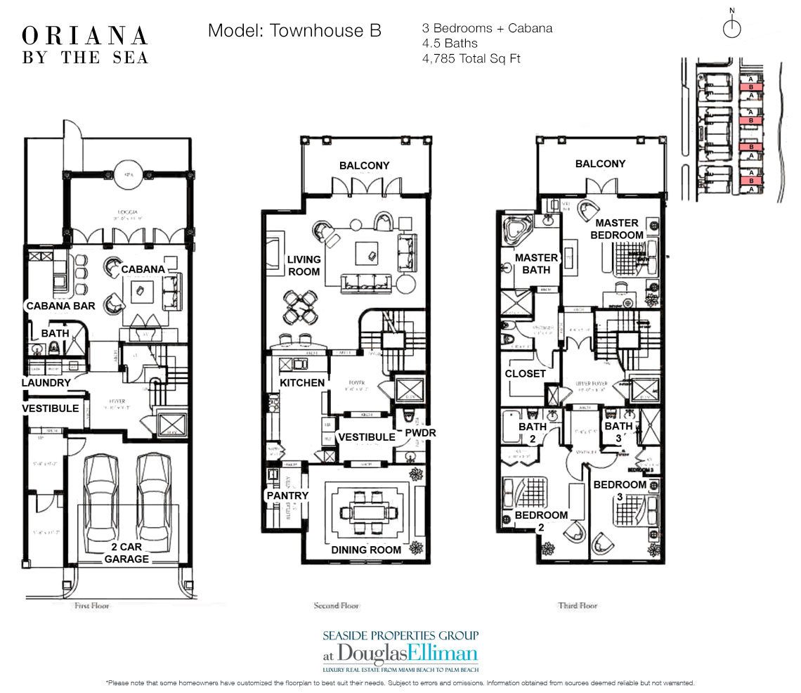 The Townhouse B Floorplan at Oriana by the Sea, Luxury Oceanfront Condos in Lauderdale-by-the-Sea, Florida 33308