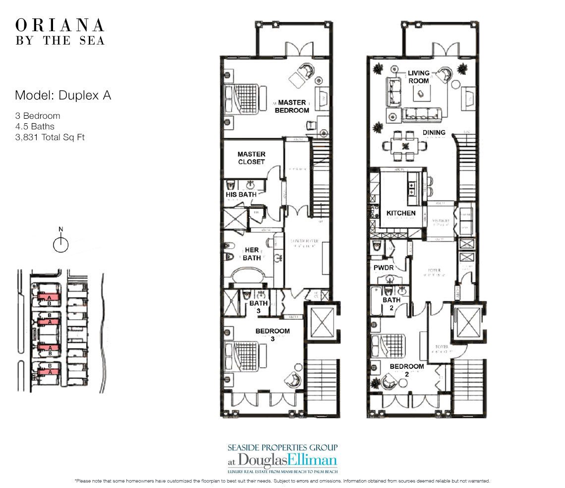 The Duplex A Floorplan at Oriana by the Sea, Luxury Oceanfront Condos in Lauderdale-by-the-Sea, Florida 33308