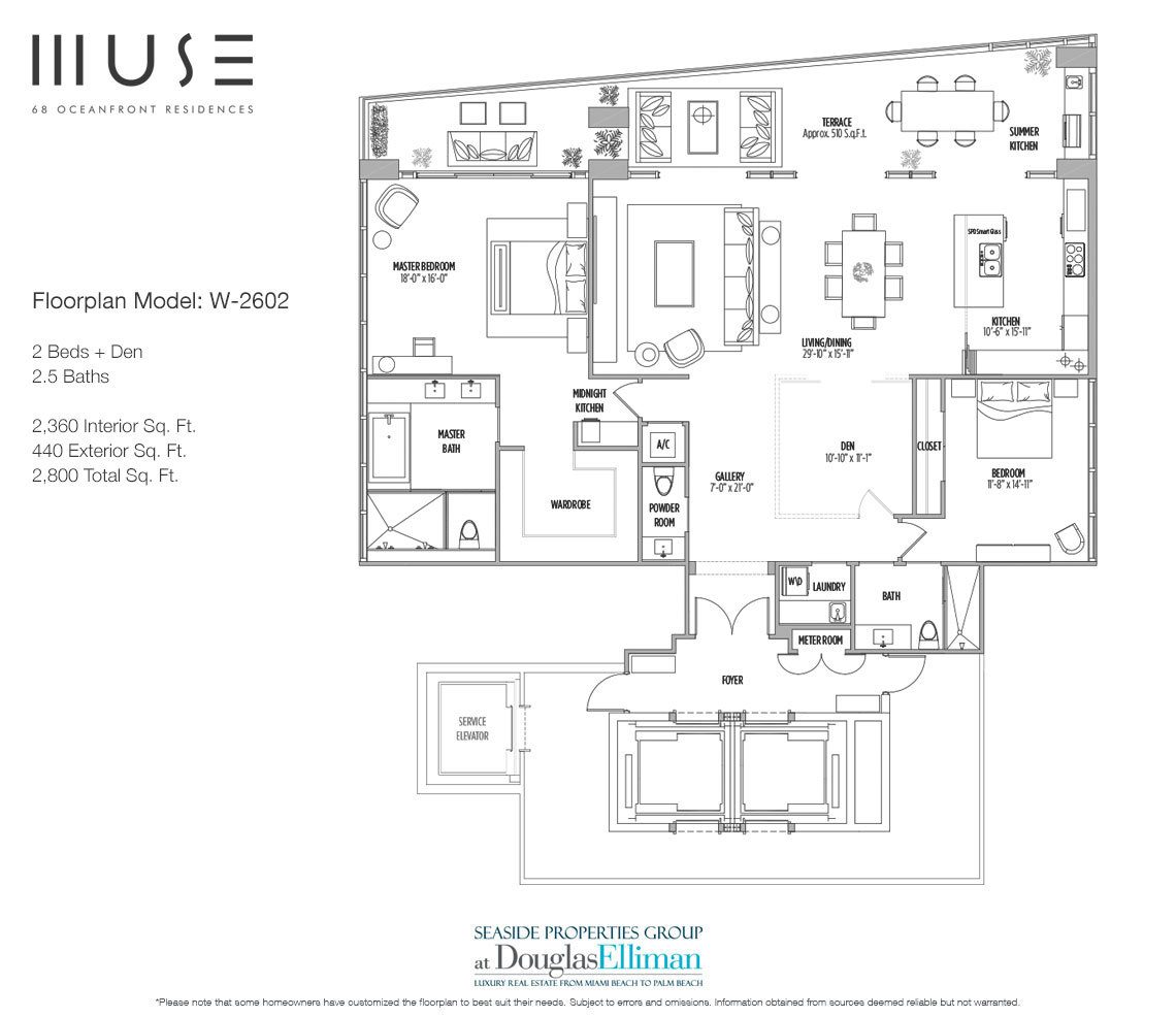 The Residence W2602 Floorplan for Muse Sunny Isles Beach, Luxury Oceanfront Condos, Florida 33160.