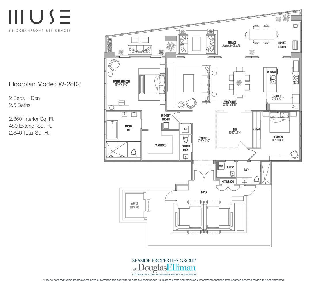 The Residence W2802 Floorplan for Muse Sunny Isles Beach, Luxury Oceanfront Condos, Florida 33160.