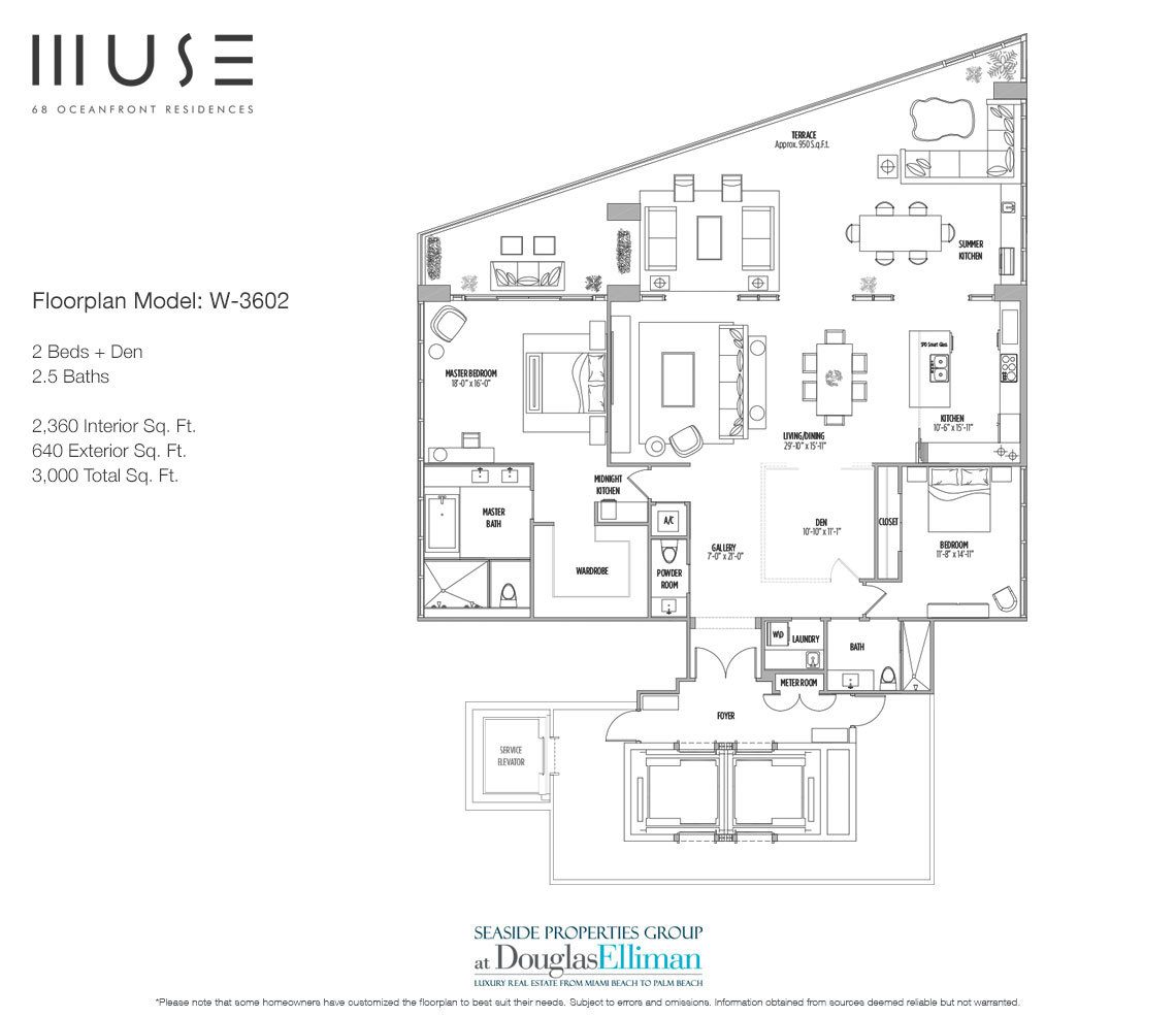 The Residence W3602 Floorplan for Muse Sunny Isles Beach, Luxury Oceanfront Condos, Florida 33160.