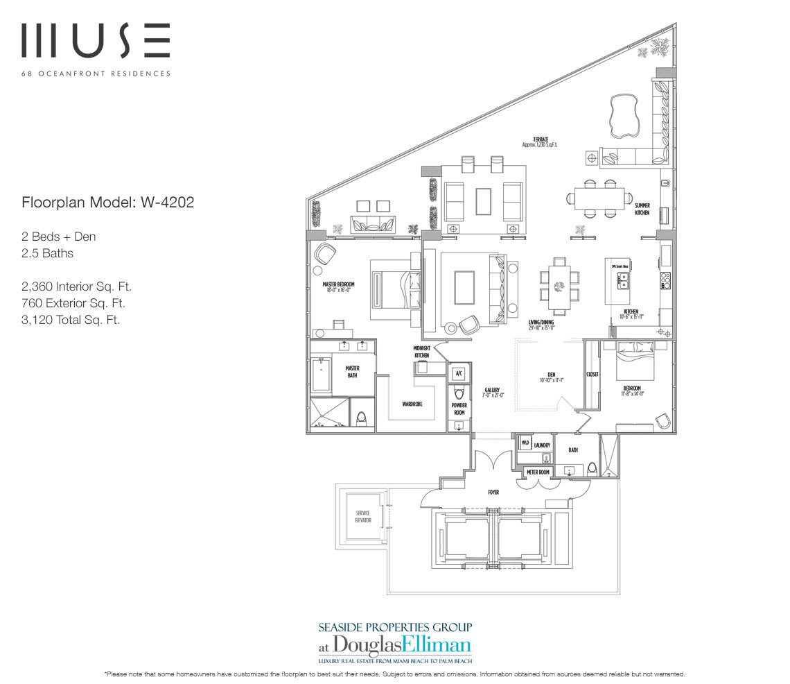 The Residence W4202 Floorplan for Muse Sunny Isles Beach, Luxury Oceanfront Condos, Florida 33160.