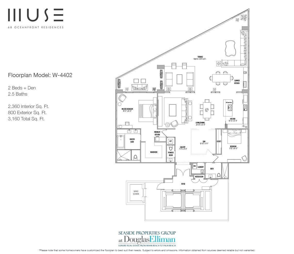 The Residence W4402 Floorplan for Muse Sunny Isles Beach, Luxury Oceanfront Condos, Florida 33160.