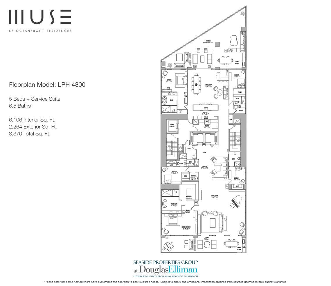 The Lower Penthouse 4800 Floorplan for Muse Sunny Isles Beach, Luxury Oceanfront Condos, Florida 33160.