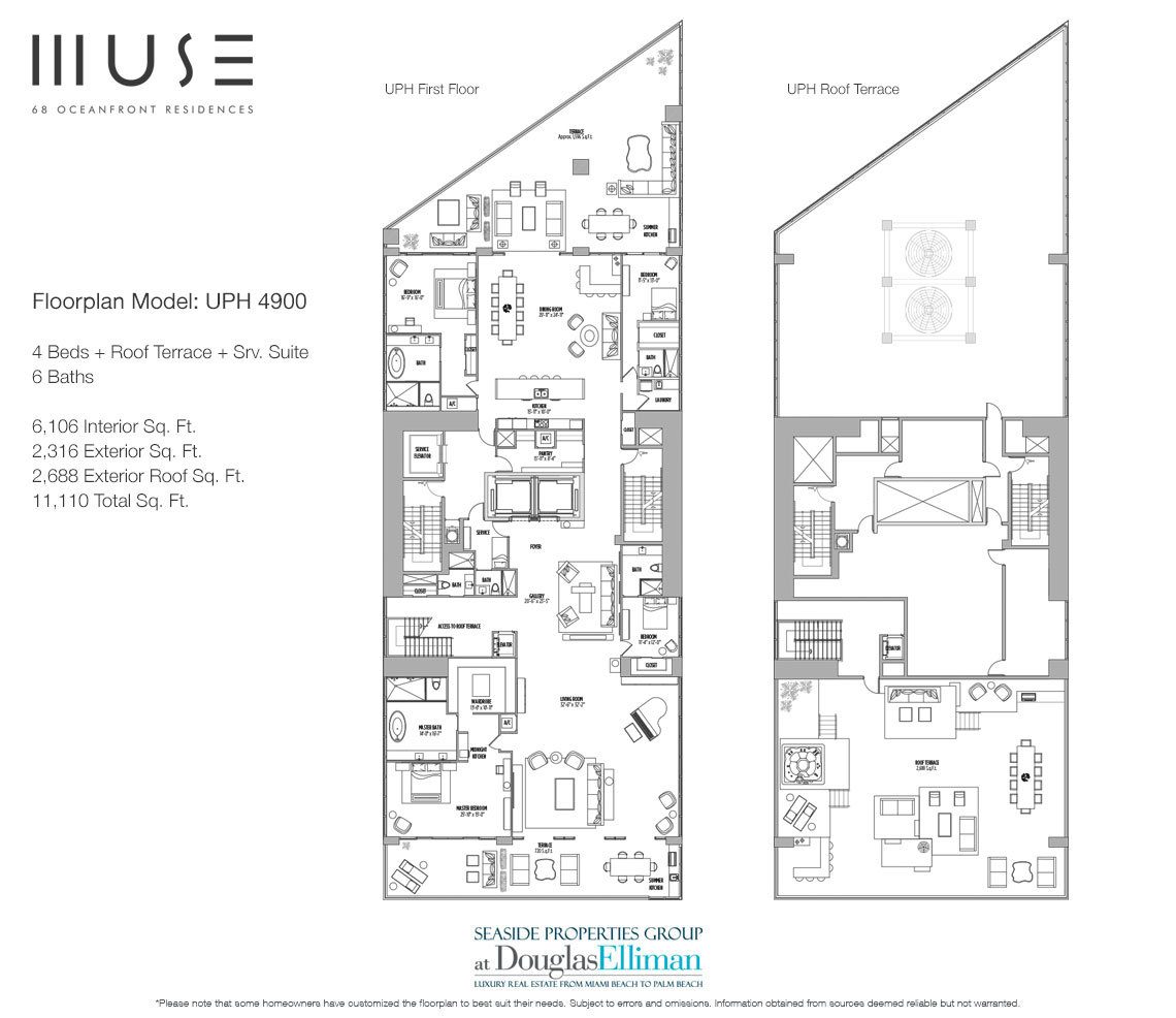 The Upper Penthouse 4900 Floorplan for Muse Sunny Isles Beach, Luxury Oceanfront Condos, Florida 33160.