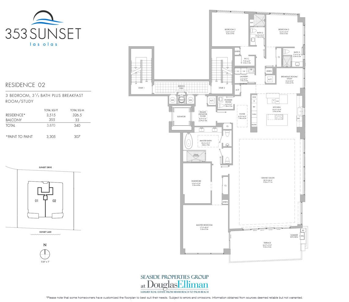The Residence 02 Model Floorplan at 353 Sunset, Luxury Waterfront Condos in Fort Lauderdale, Florida 33301.