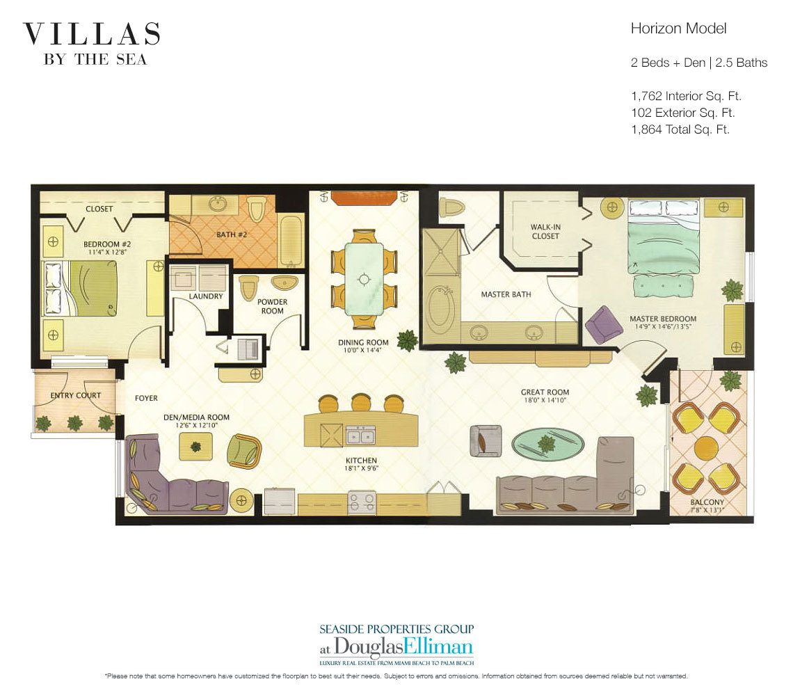 The Horizon Model Floorplan at Villas by the Sea, Luxury Oceanfront Condos in Lauderdale-by-the-Sea, Florida 33308.