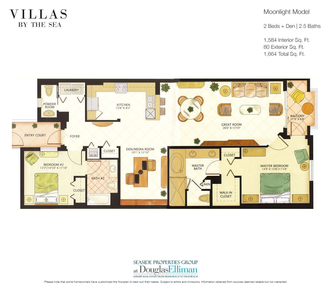 The Moonlight Model Floorplan at Villas by the Sea, Luxury Oceanfront Condos in Lauderdale-by-the-Sea, Florida 33308.