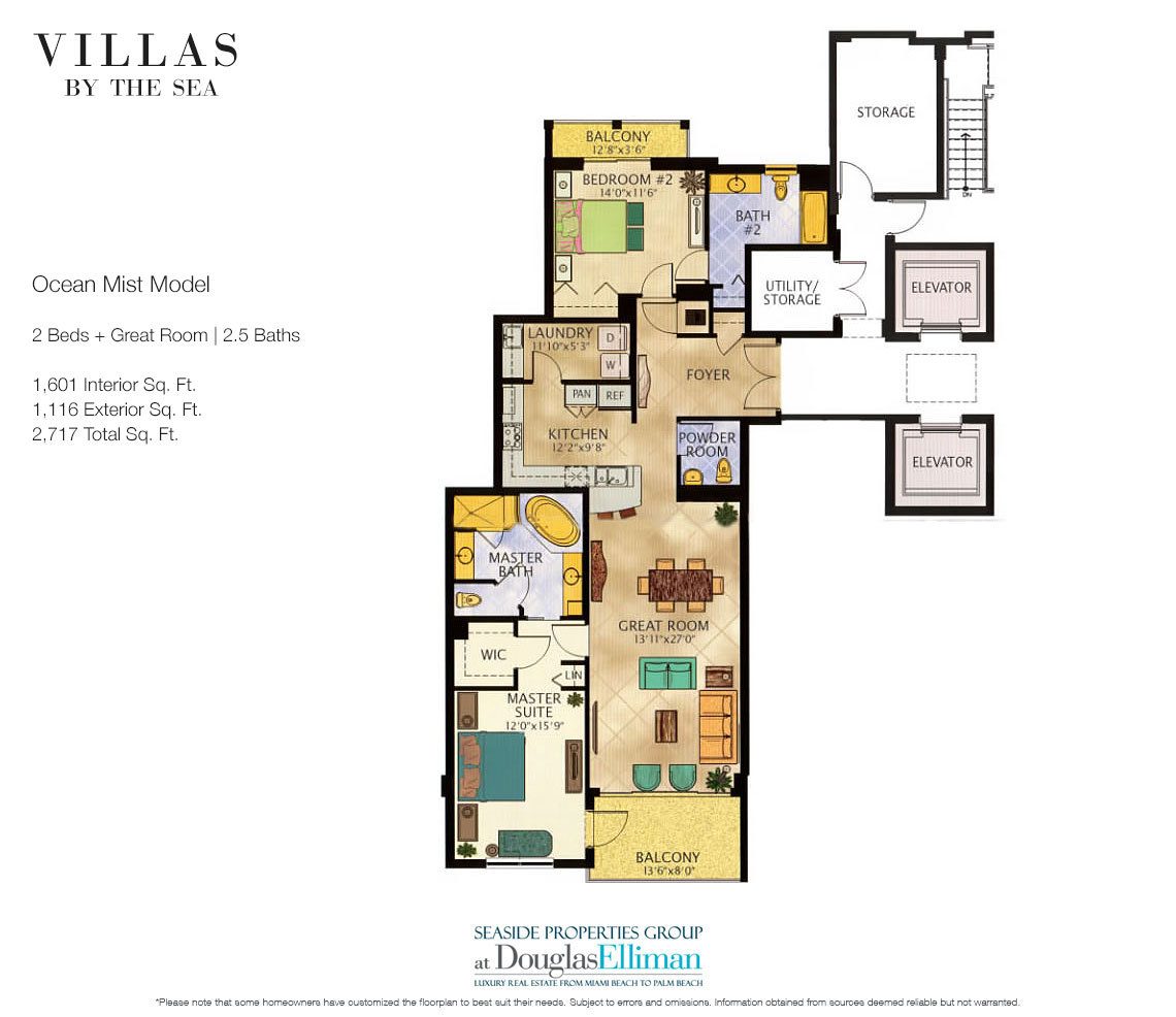 The Ocean Mist Model Floorplan at Villas by the Sea, Luxury Oceanfront Condos in Lauderdale-by-the-Sea, Florida 33308.