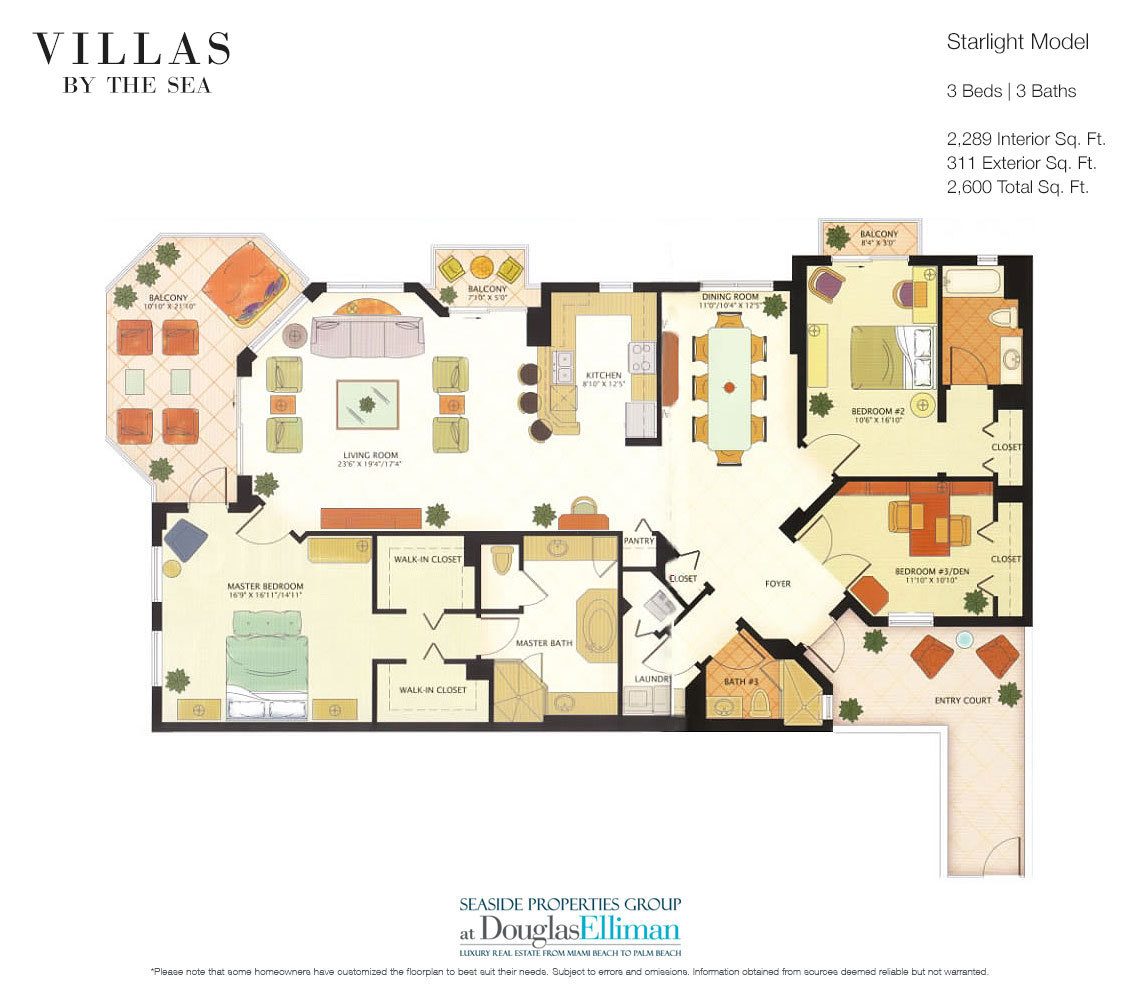 The Starlight Model Floorplan at Villas by the Sea, Luxury Oceanfront Condos in Lauderdale-by-the-Sea, Florida 33308.