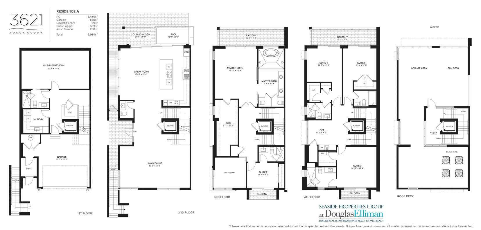 The Residence A Floorplan at 3621 South Ocean, Luxury Oceanfront Townhomes in Highland Beach, Florida 33487