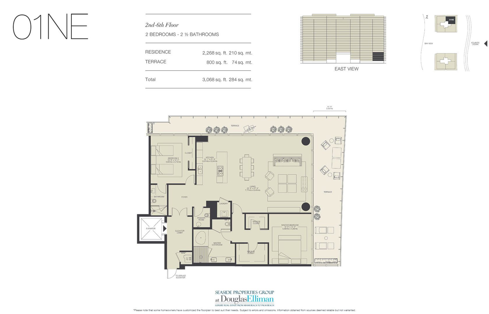 The 01NE Floorplan for Oceana Bal Harbour, Luxury Oceanfront Condos in Bal Harbour, Florida 33154