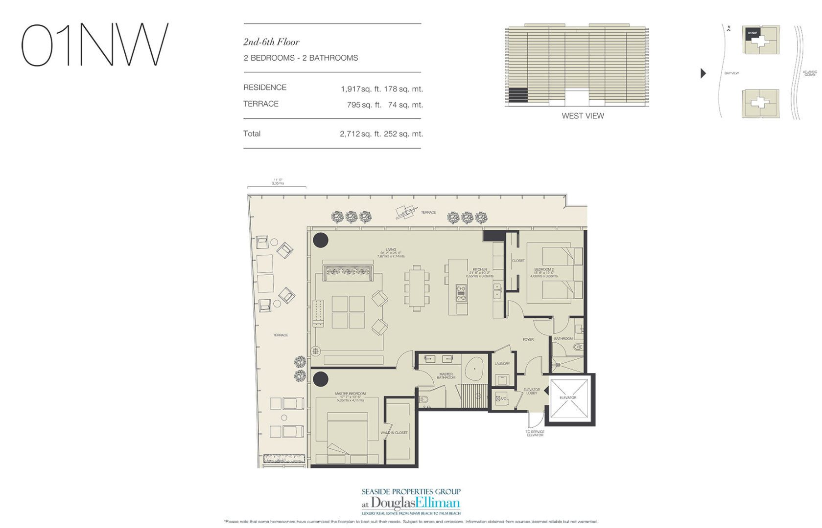 The 01NW Floorplan for Oceana Bal Harbour, Luxury Oceanfront Condos in Bal Harbour, Florida 33154