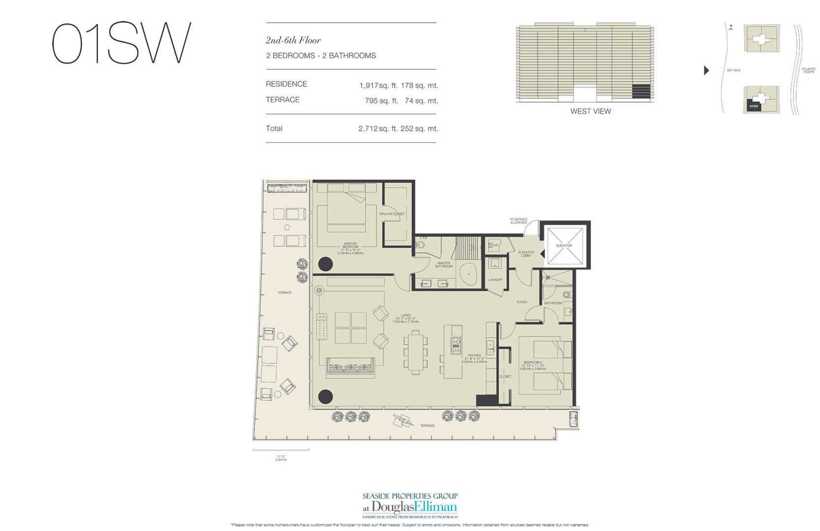 The 01SW Floorplan for Oceana Bal Harbour, Luxury Oceanfront Condos in Bal Harbour, Florida 33154