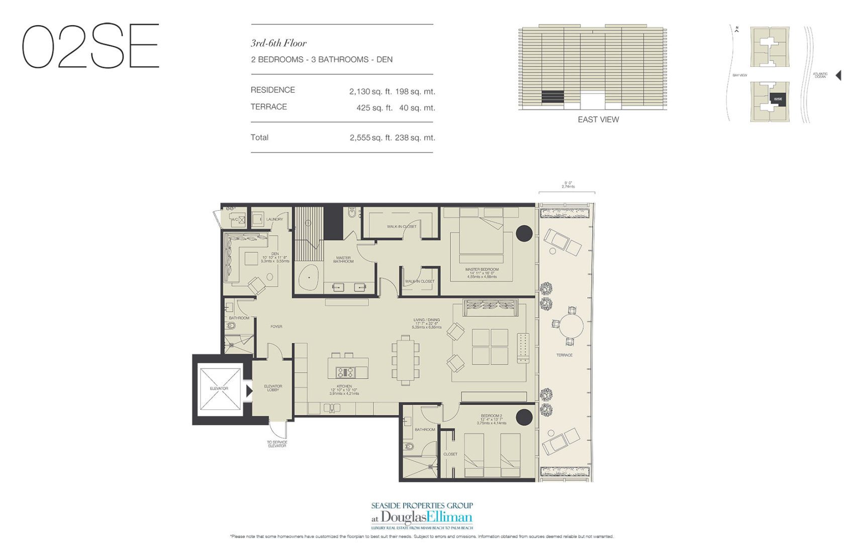 The 02SE Floorplan for Oceana Bal Harbour, Luxury Oceanfront Condos in Bal Harbour, Florida 33154