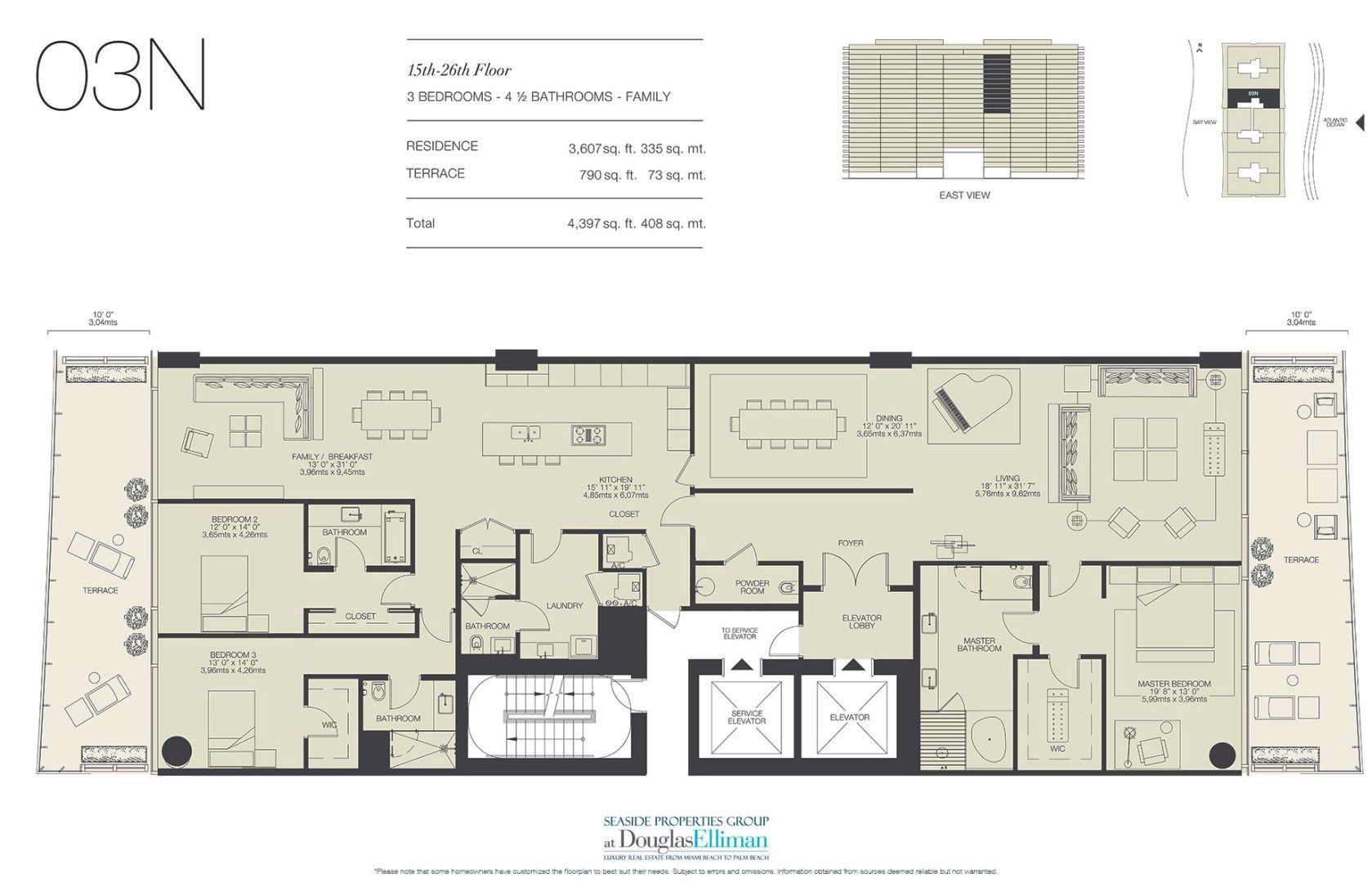 The 03N Floorplan for Oceana Bal Harbour, Luxury Oceanfront Condos in Bal Harbour, Florida 33154