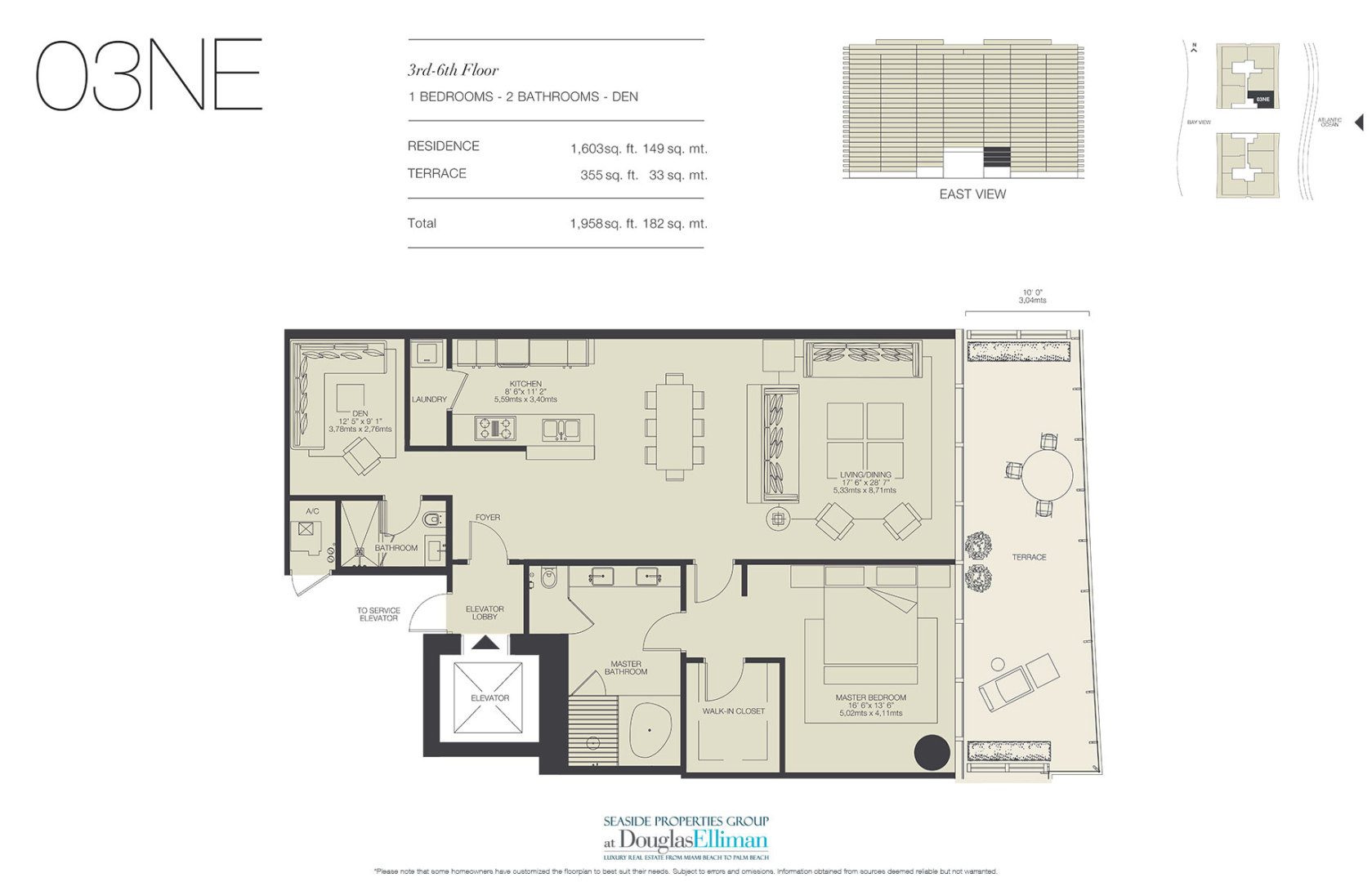 The 03NE Floorplan for Oceana Bal Harbour, Luxury Oceanfront Condos in Bal Harbour, Florida 33154