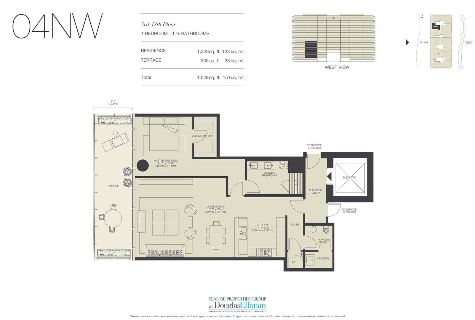 The 04NW Floorplan for Oceana Bal Harbour, Luxury Oceanfront Condos in Bal Harbour, Florida 33154