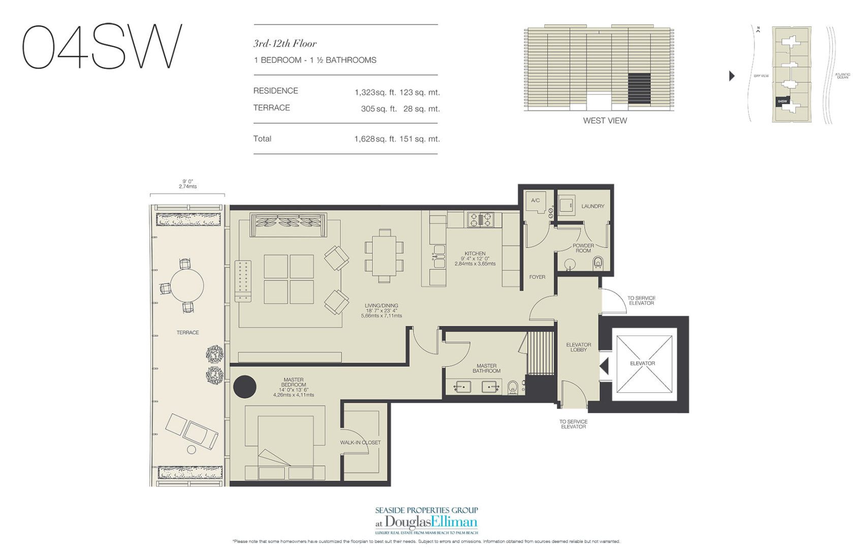 The 04SW Floorplan for Oceana Bal Harbour, Luxury Oceanfront Condos in Bal Harbour, Florida 33154
