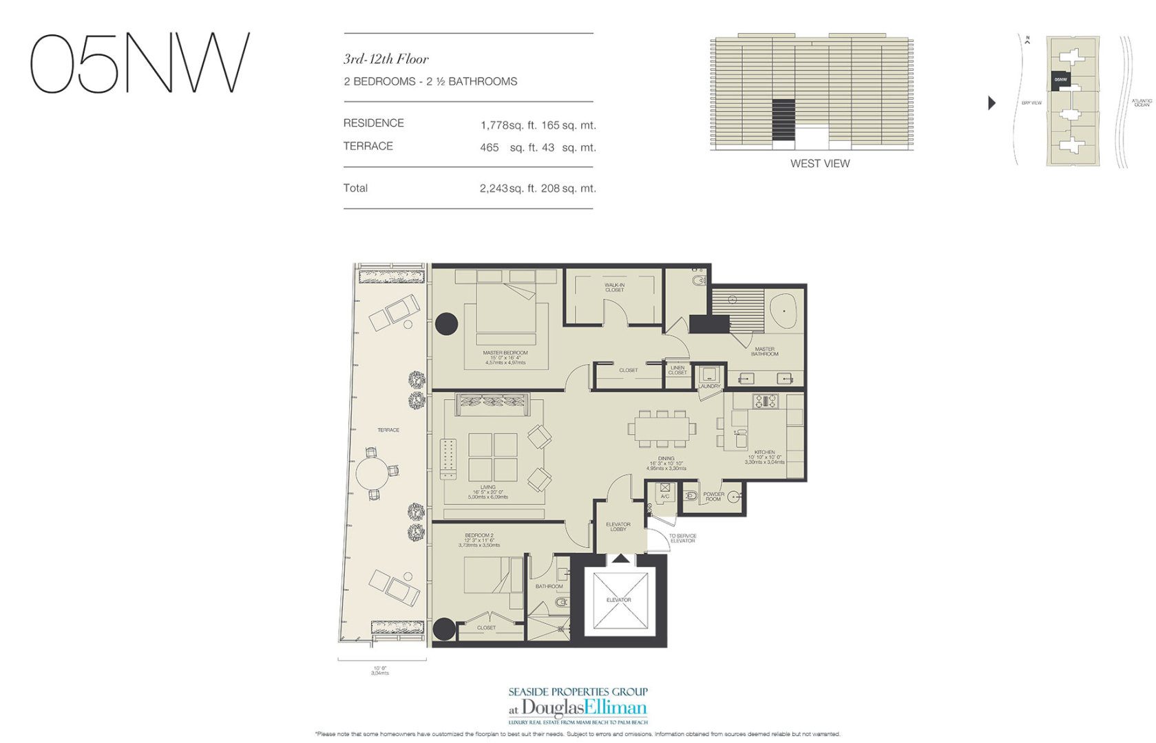 The 05NW Floorplan for Oceana Bal Harbour, Luxury Oceanfront Condos in Bal Harbour, Florida 33154