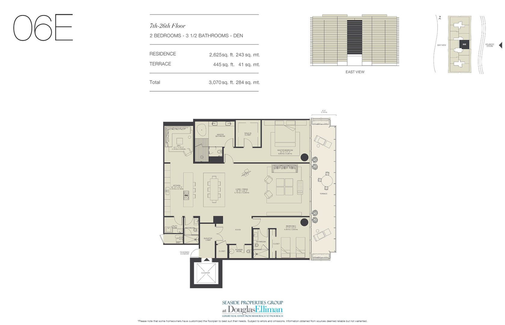 The 06E Floorplan for Oceana Bal Harbour, Luxury Oceanfront Condos in Bal Harbour, Florida 33154