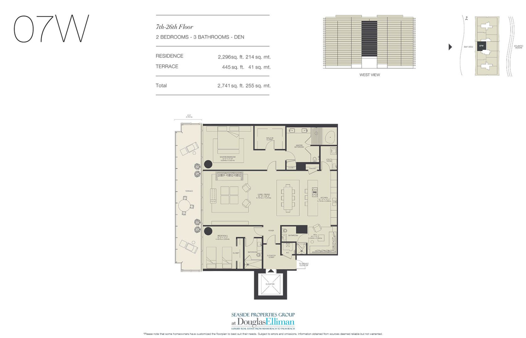 The 07W Floorplan for Oceana Bal Harbour, Luxury Oceanfront Condos in Bal Harbour, Florida 33154