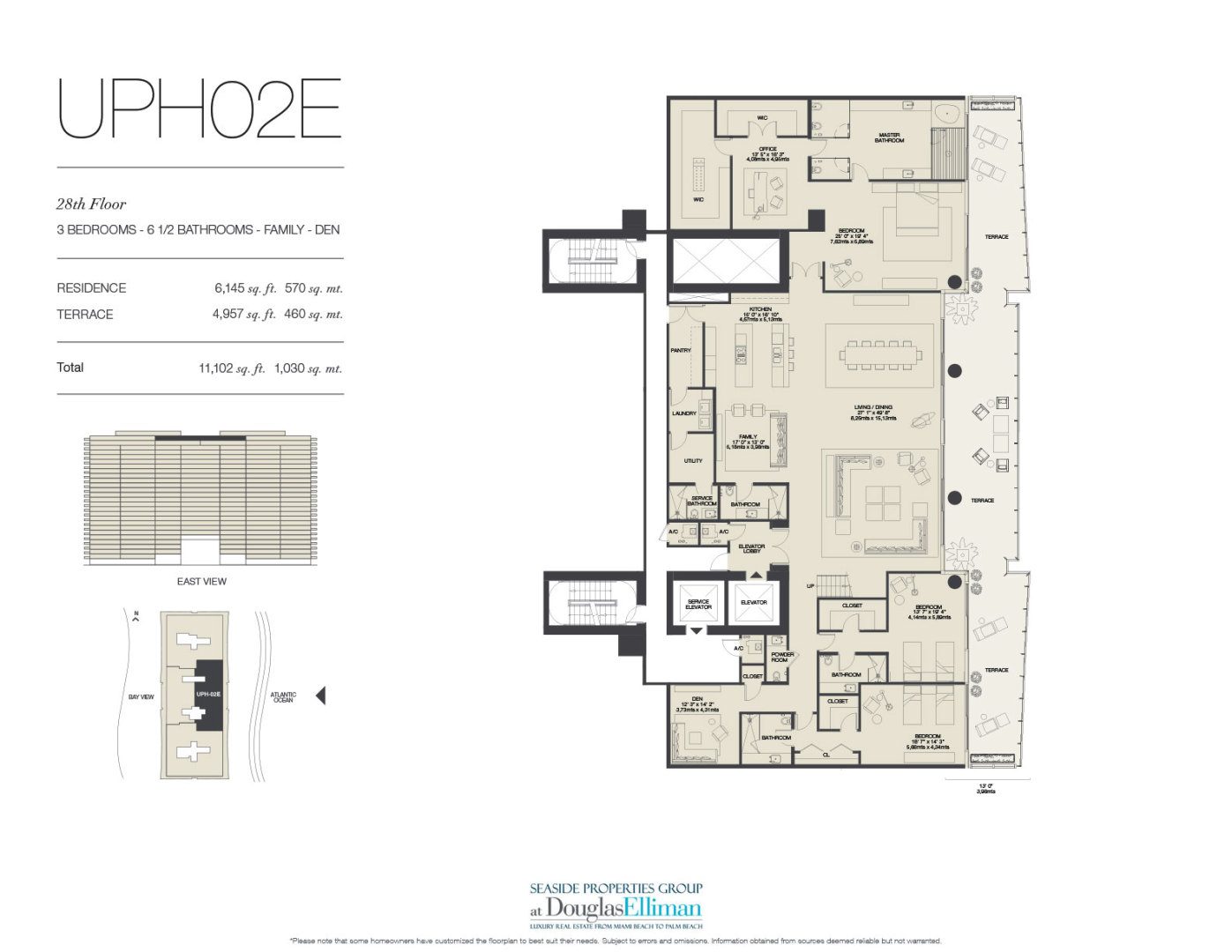 The UPH02E Floorplan for Oceana Bal Harbour, Luxury Oceanfront Condos in Bal Harbour, Florida 33154