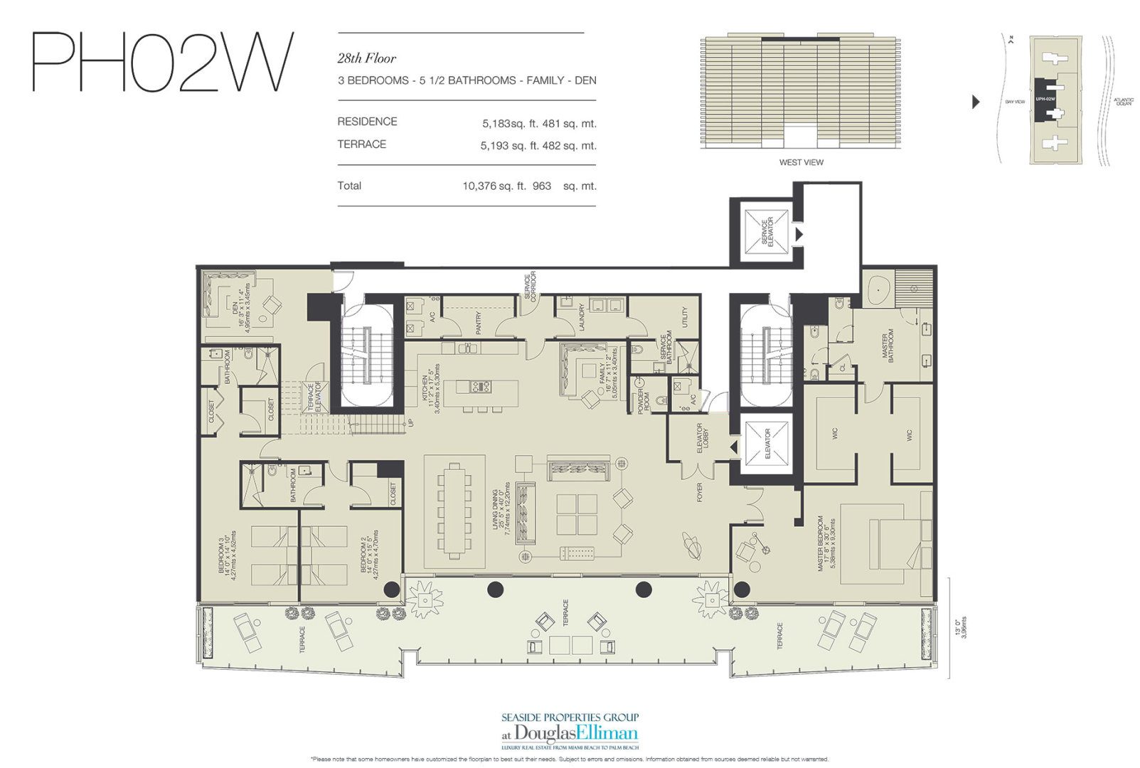 The UPH02W Floorplan for Oceana Bal Harbour, Luxury Oceanfront Condos in Bal Harbour, Florida 33154