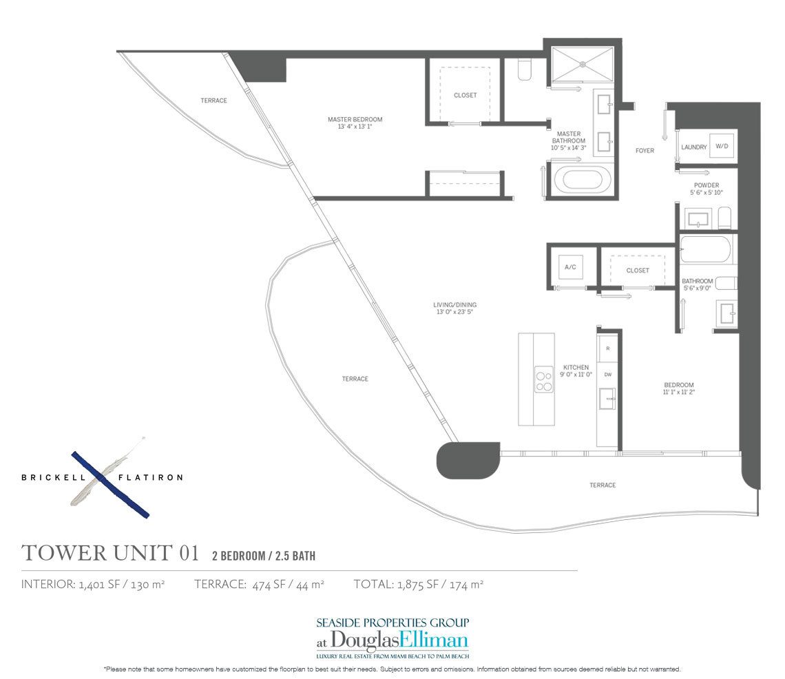 The Residence 01 Floorplan Brickell Flatiron, Luxury Condos in Miami, Florida 33130.
