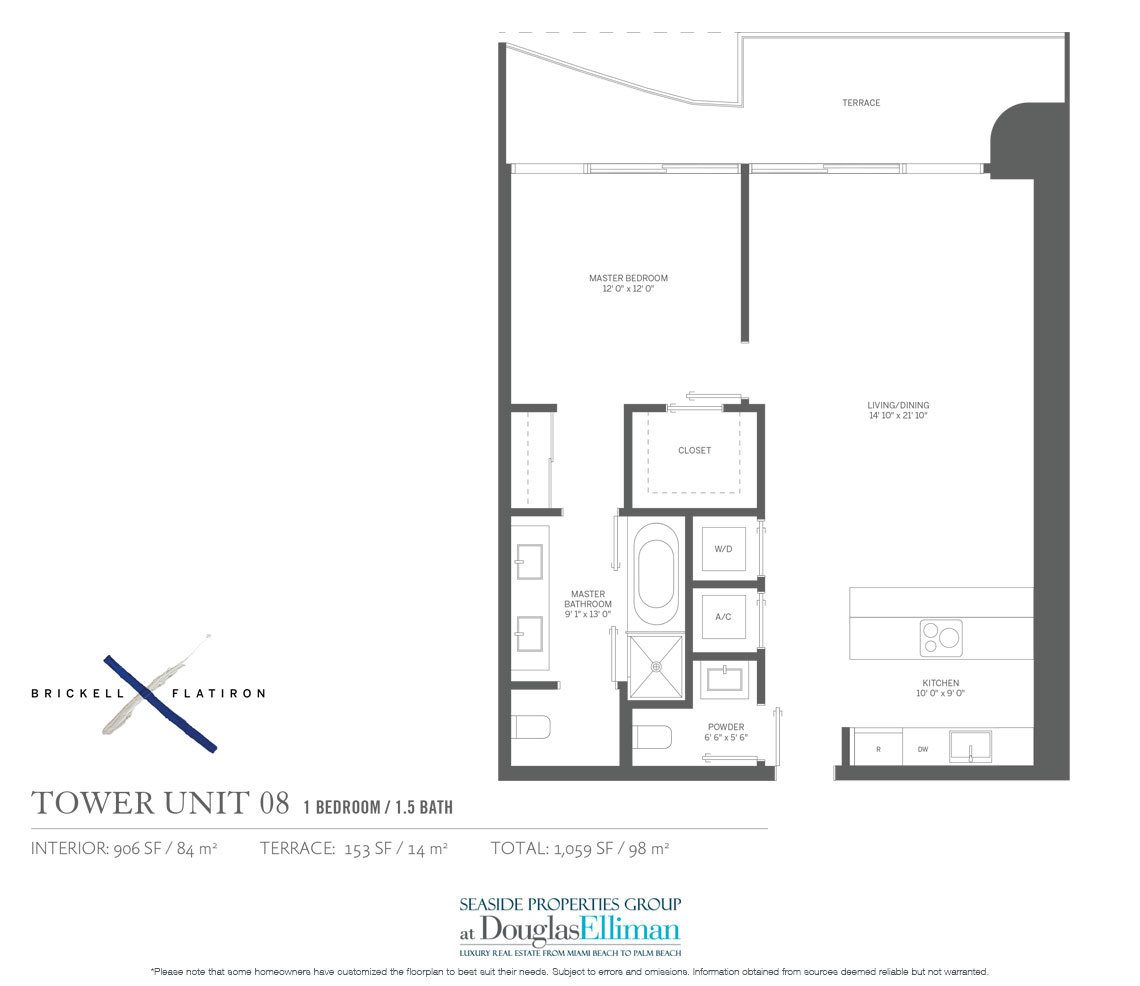 The Residence 08 Floorplan Brickell Flatiron, Luxury Condos in Miami, Florida 33130.