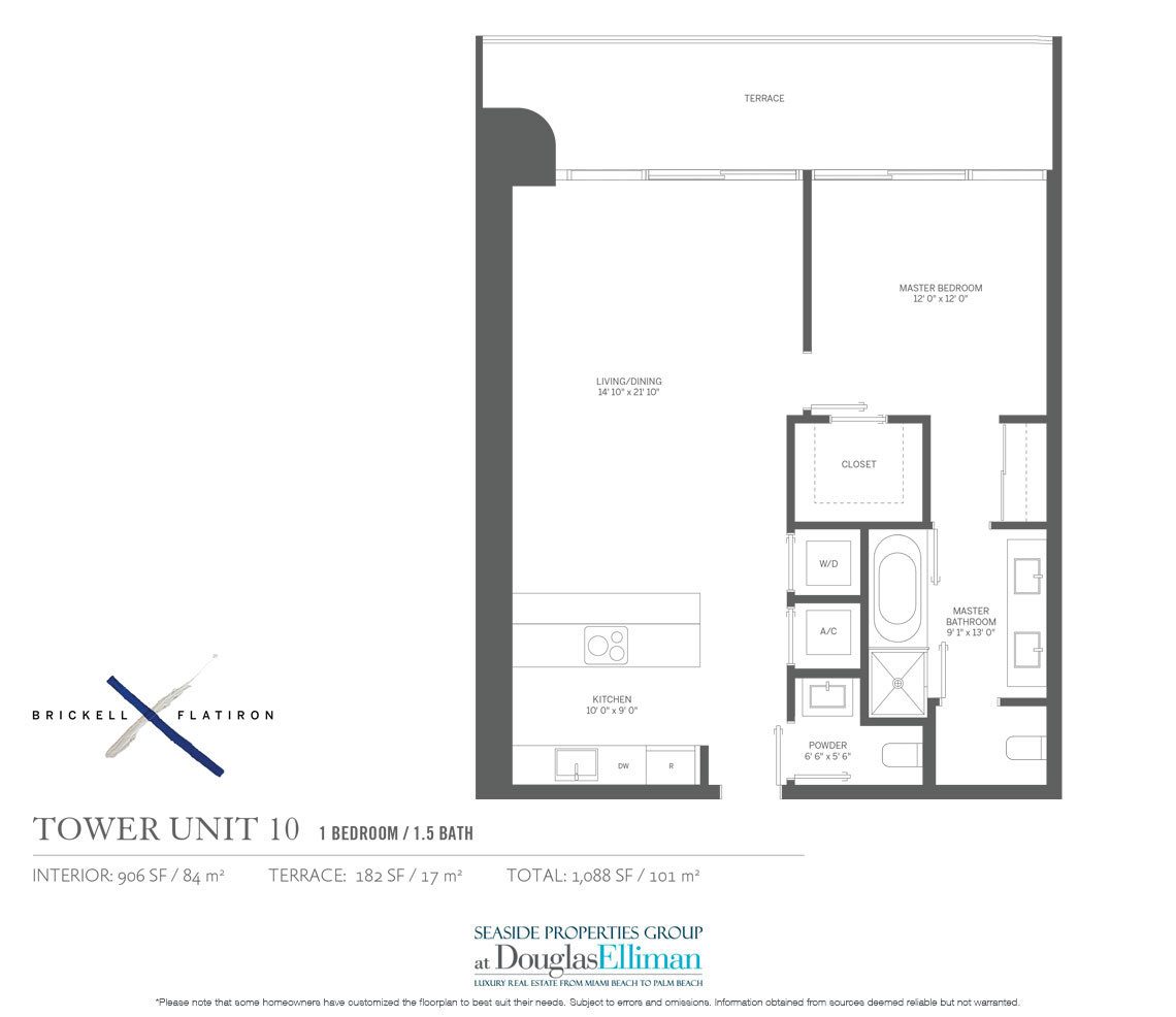 The Residence 10 Floorplan Brickell Flatiron, Luxury Condos in Miami, Florida 33130.