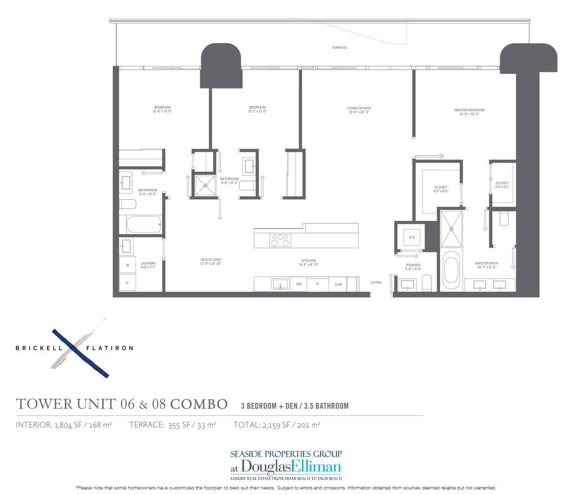 The Residence 06-08 Combo Floorplan Brickell Flatiron, Luxury Condos in Miami, Florida 33130.