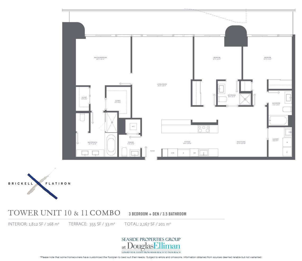 The Residence 10-11 Combo Floorplan Brickell Flatiron, Luxury Condos in Miami, Florida 33130.