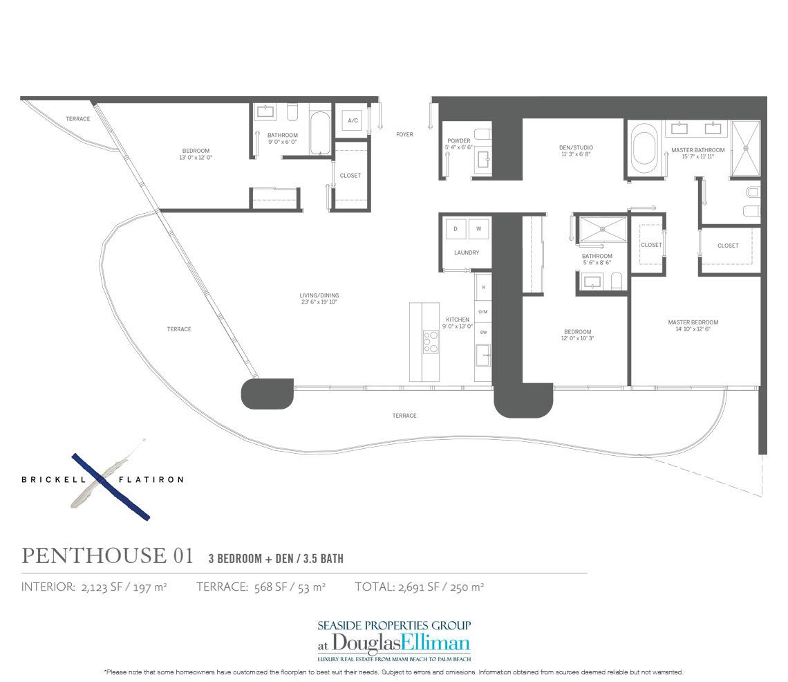 The Penthouse 01 Floorplan Brickell Flatiron, Luxury Condos in Miami, Florida 33130.