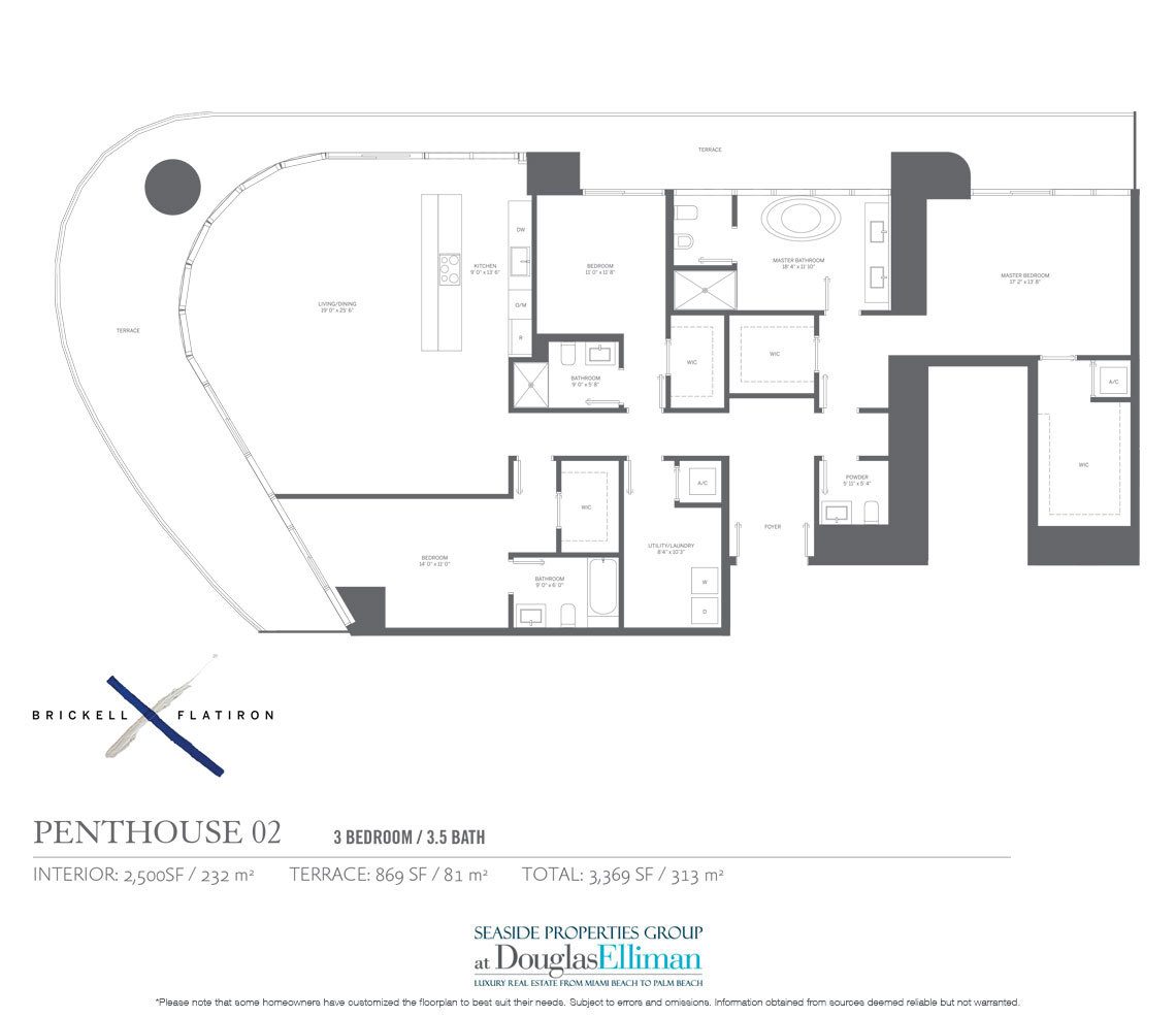 The Penthouse 02 Floorplan Brickell Flatiron, Luxury Condos in Miami, Florida 33130.