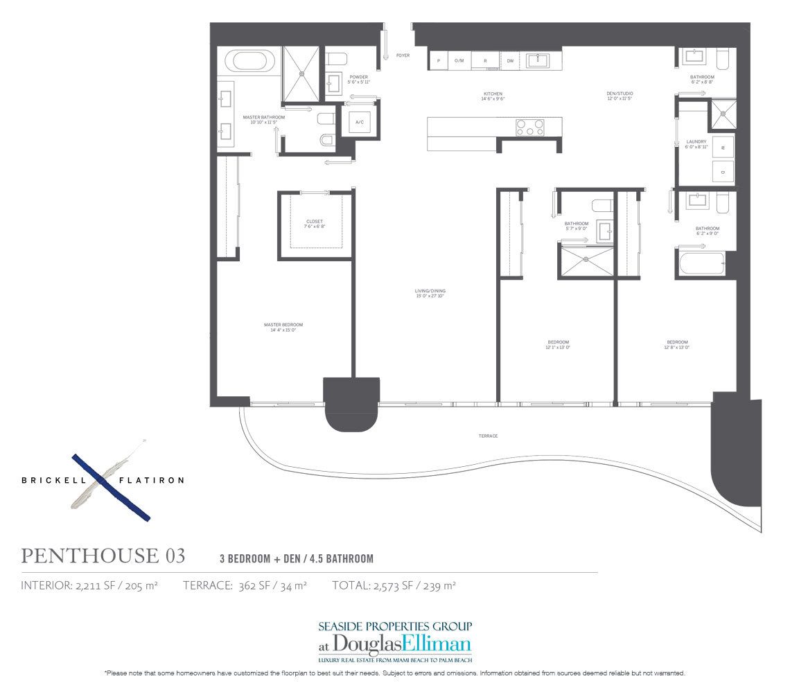 The Penthouse 03 Floorplan Brickell Flatiron, Luxury Condos in Miami, Florida 33130.