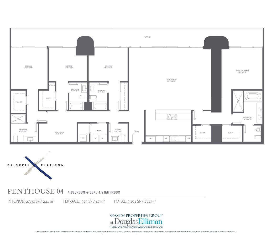 The Penthouse 04 Floorplan Brickell Flatiron, Luxury Condos in Miami, Florida 33130.