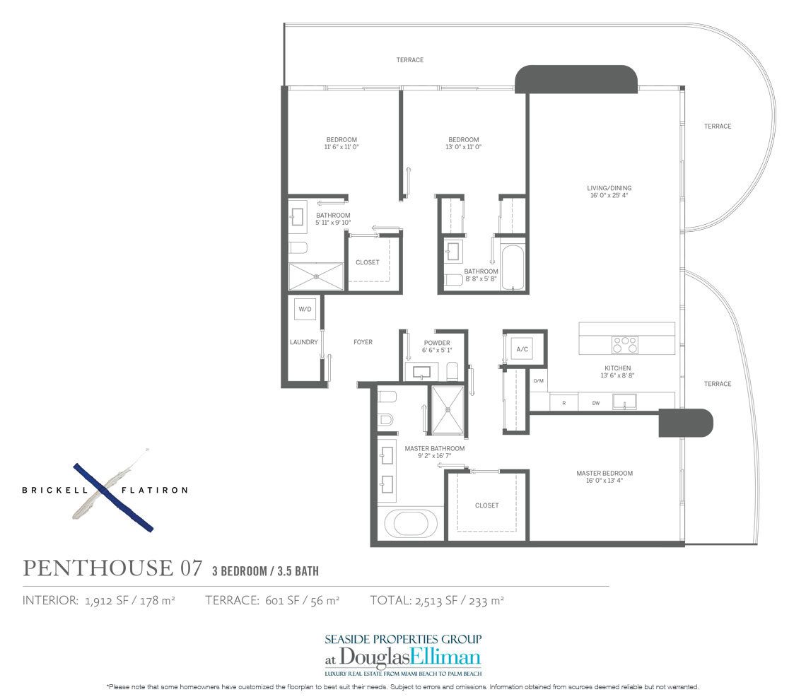 The Penthouse 07 Floorplan Brickell Flatiron, Luxury Condos in Miami, Florida 33130.