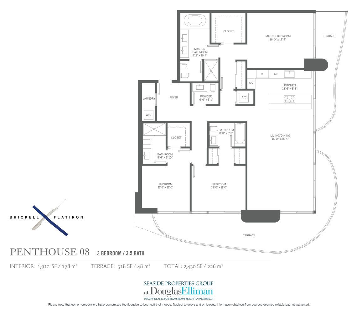 The Penthouse 08 Floorplan Brickell Flatiron, Luxury Condos in Miami, Florida 33130.
