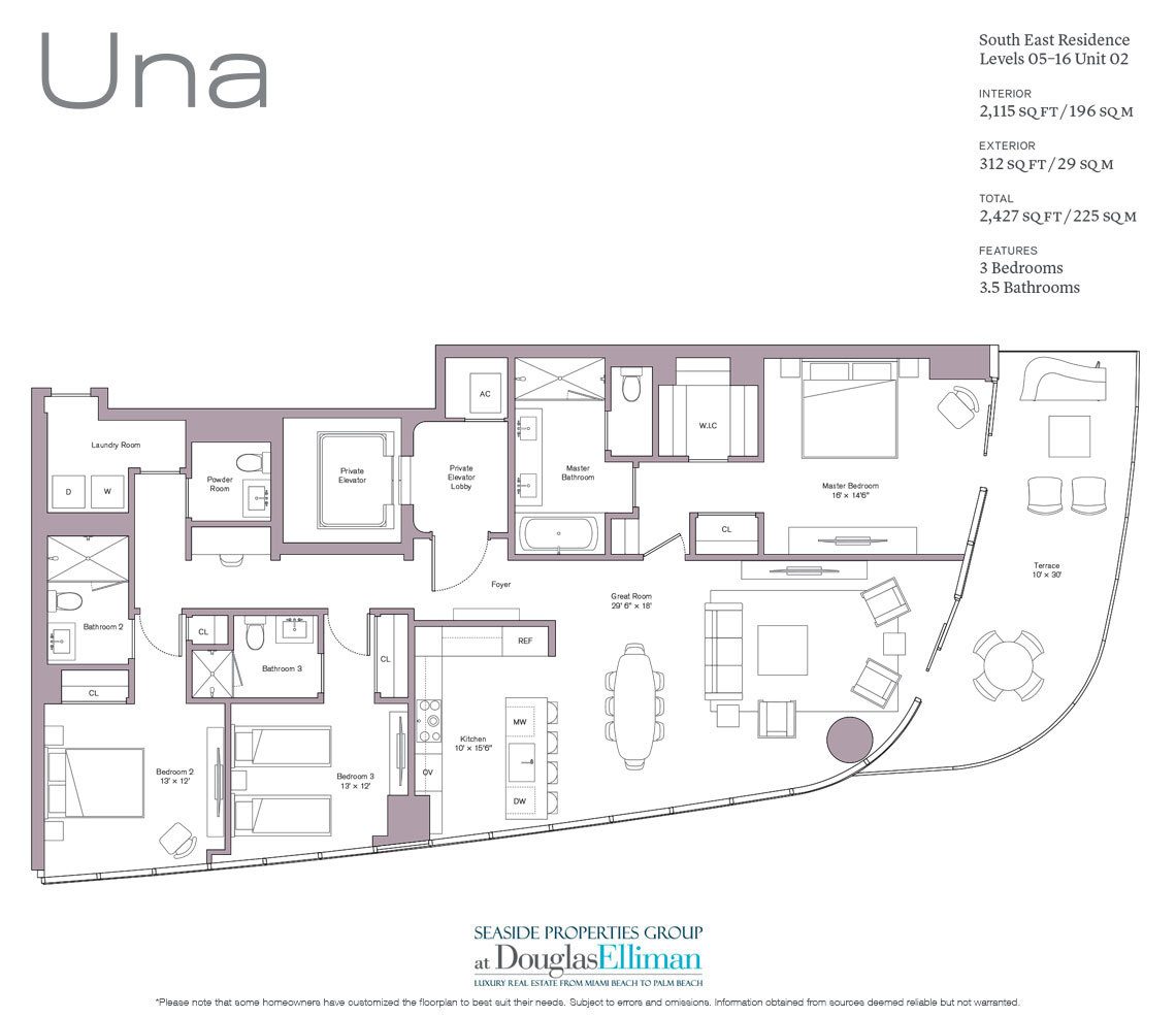 The Level 05-16 Unit 02 Floorplan at Una Residences, Luxury Waterfront Condos in Miami, Florida, Florida 33129.