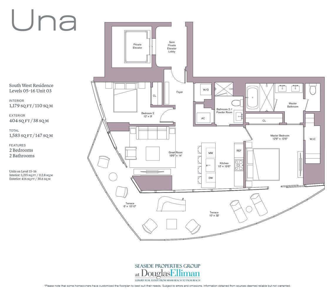 The Level 05-16 Unit 03 Floorplan at Una Residences, Luxury Waterfront Condos in Miami, Florida, Florida 33129.