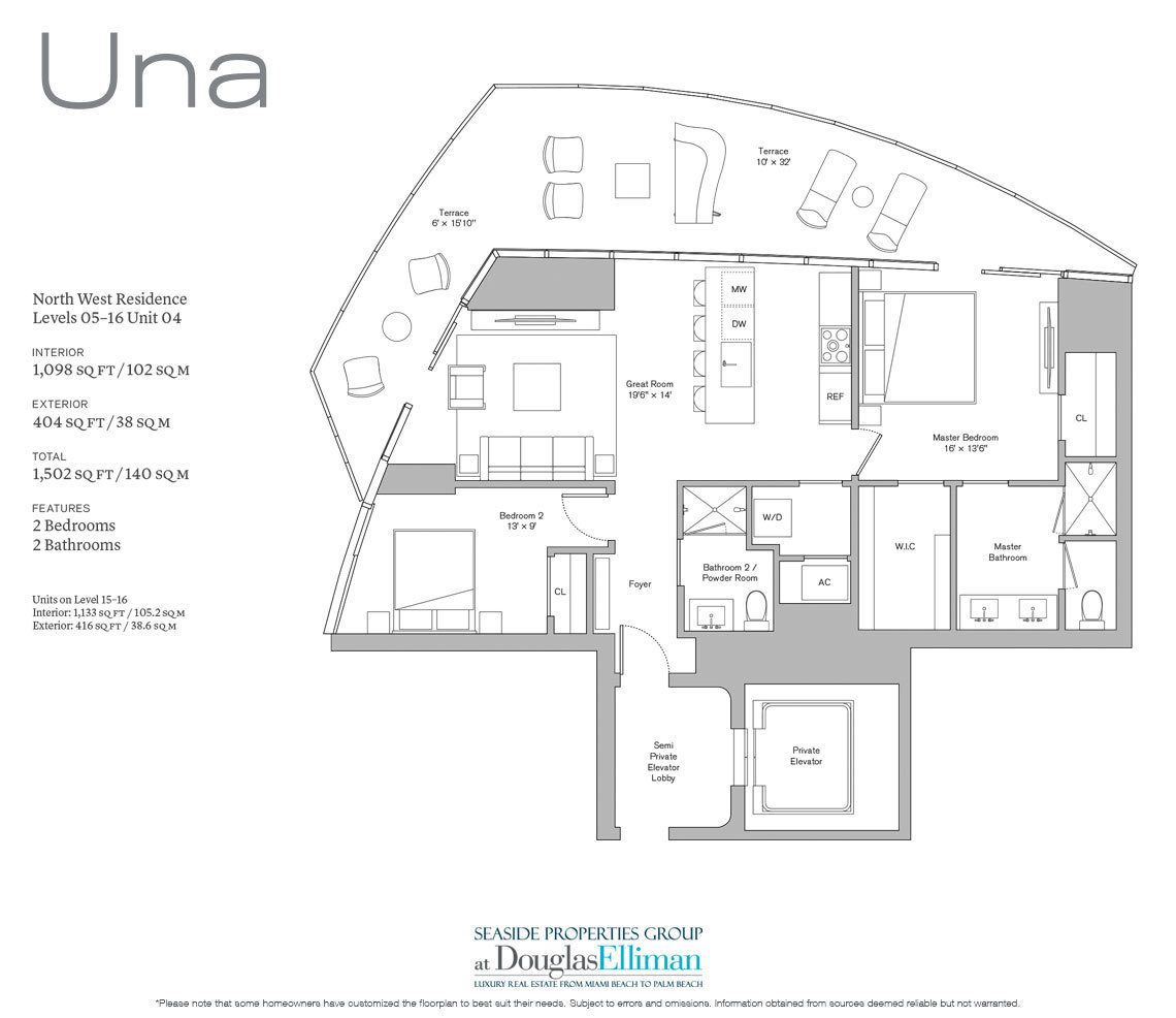 The Level 05-16 Unit 04 Floorplan at Una Residences, Luxury Waterfront Condos in Miami, Florida, Florida 33129.