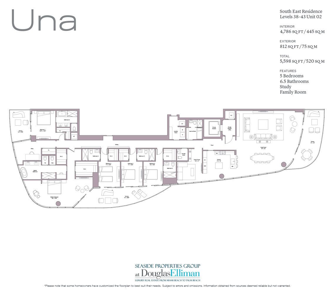 The Level 38-43 Unit 02 Floorplan at Una Residences, Luxury Waterfront Condos in Miami, Florida, Florida 33129.