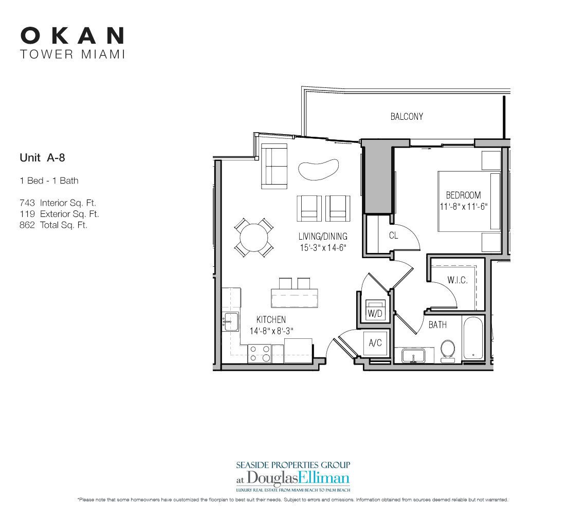 The Unit A-8 Floorplan Okan Tower, Luxury Condos in Miami, Florida 33136