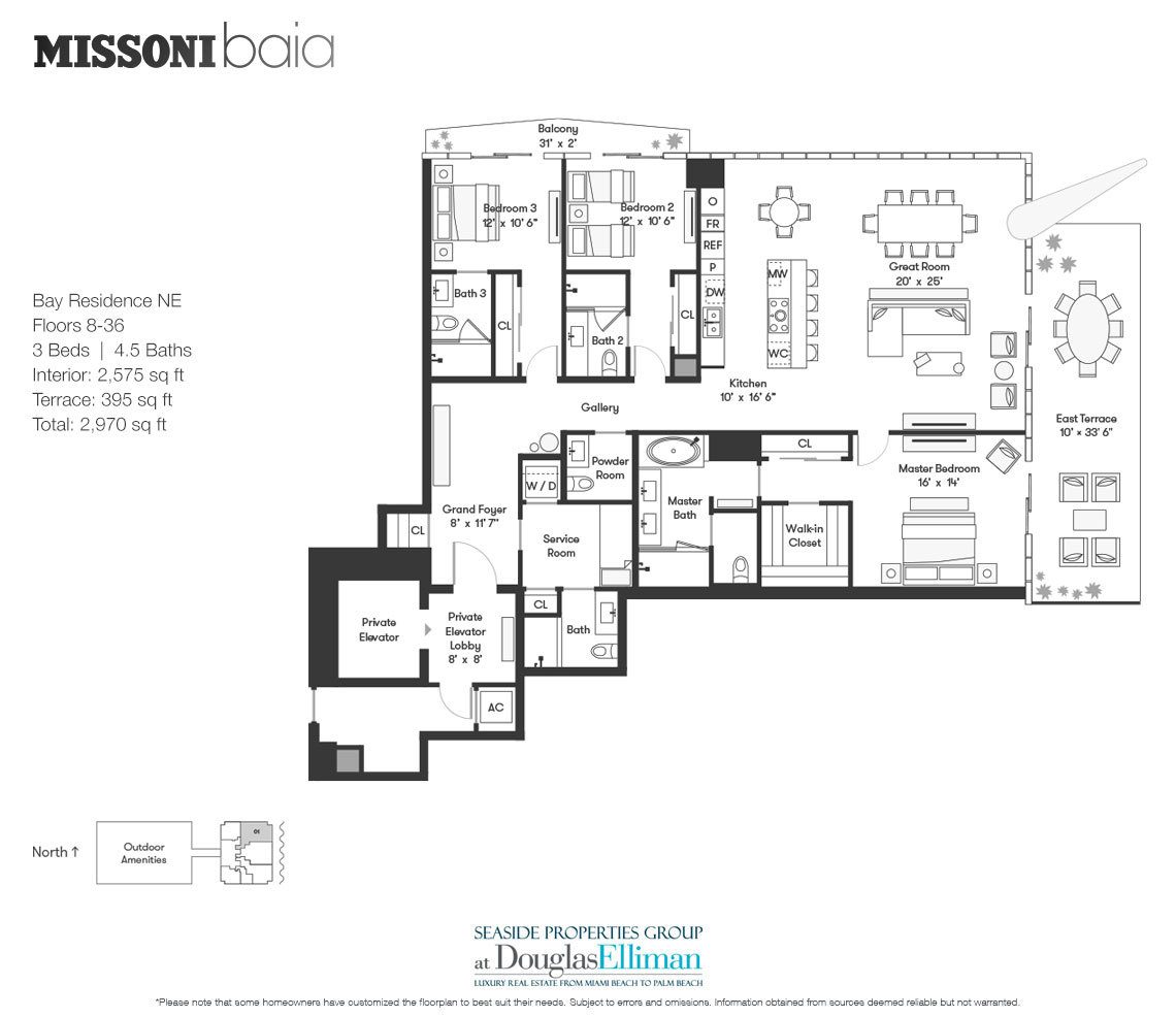 The Bay Residence NE Floorplan at Missoni Baia, Luxury Waterfront Condos in Miami, Florida 33137.