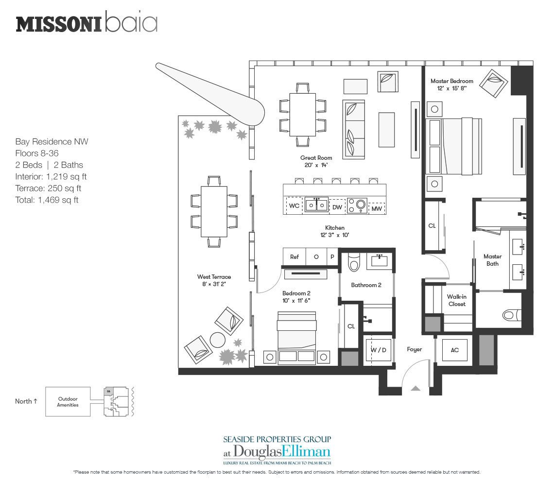 The Bay Residence NW Floorplan at Missoni Baia, Luxury Waterfront Condos in Miami, Florida 33137.