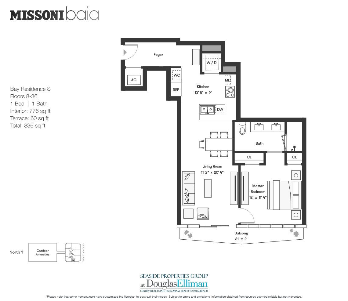 The Bay Residence S Floorplan at Missoni Baia, Luxury Waterfront Condos in Miami, Florida 33137.