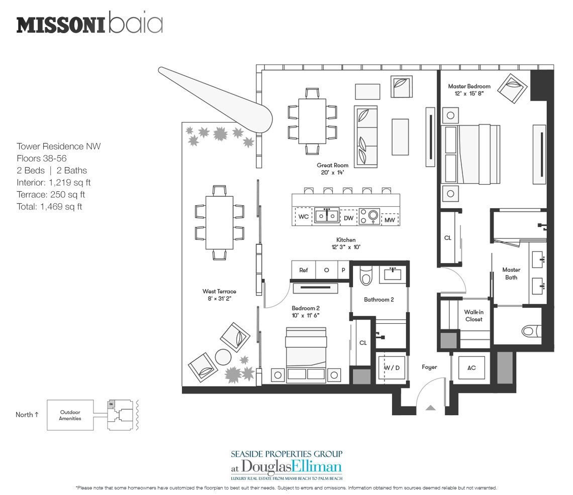 The Tower Residence NW Floorplan at Missoni Baia, Luxury Waterfront Condos in Miami, Florida 33137.