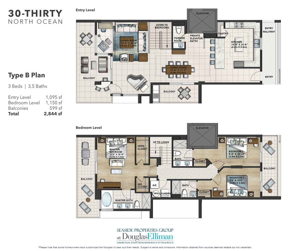 The Unit B Floorplan at 30 Thirty North Ocean, Luxury Seaside Condos in Fort Lauderdale, Florida, 33308.