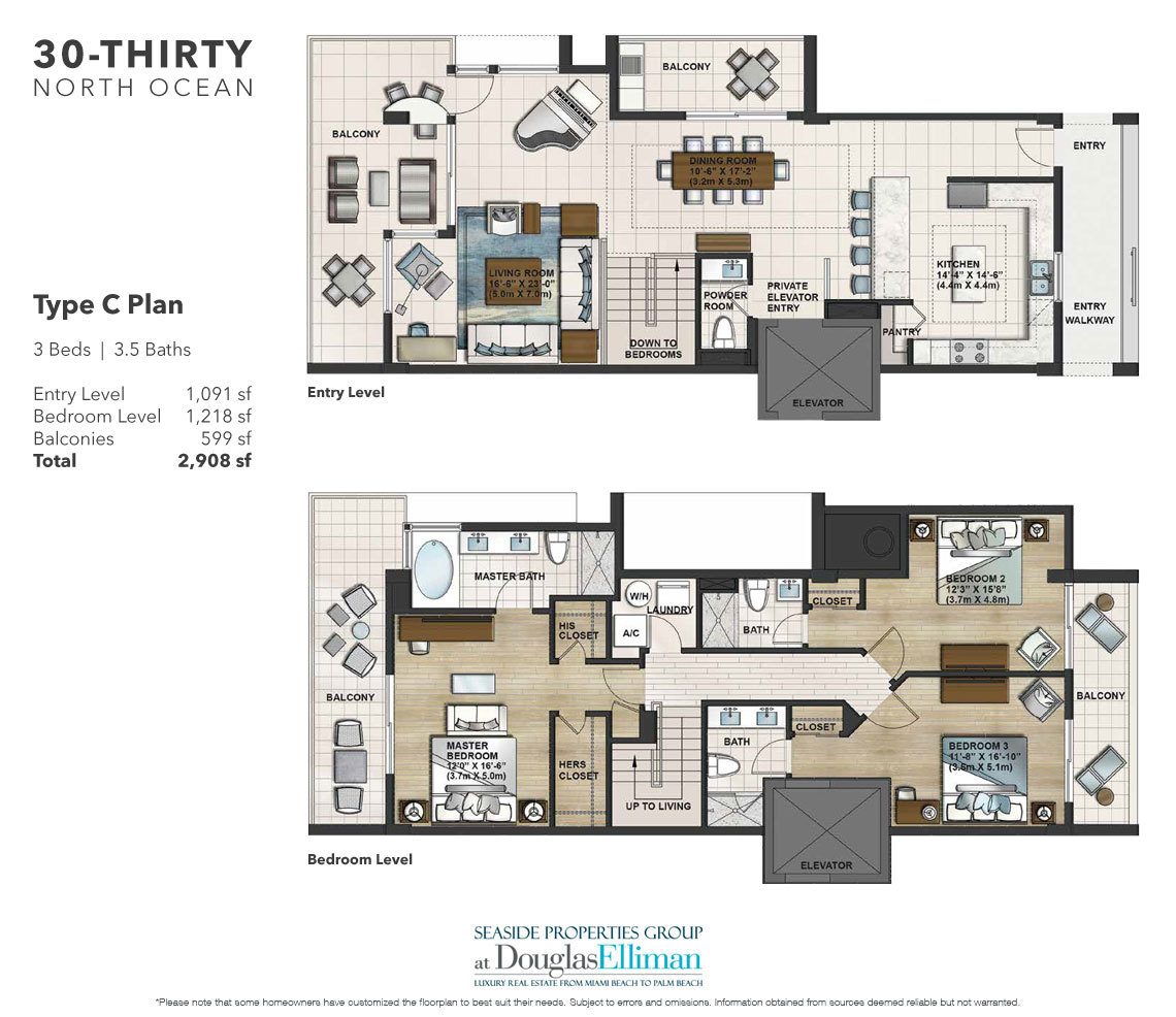 The Unit C Floorplan at 30 Thirty North Ocean, Luxury Seaside Condos in Fort Lauderdale, Florida, 33308.